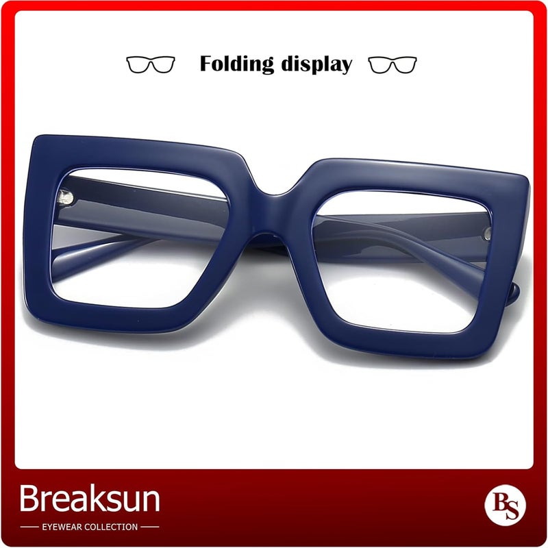 Breaksun Oversized Blue Light Glasses for Women Fashion Thick Square Computer Eyewear Non-Prescription Black Glasses (Dark Blue) - Image 3